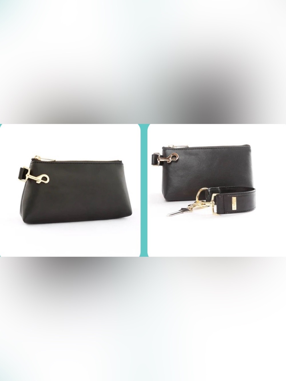 KEYPER Luxe Classic Black Leather Coin Pouch Set with Key Clip Wristlet